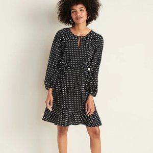 Old Navy NWT Black White Print Waist Defined Keyhole Dress
